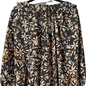 Max Studio Black Floral Tie-Neck Women's Blouse